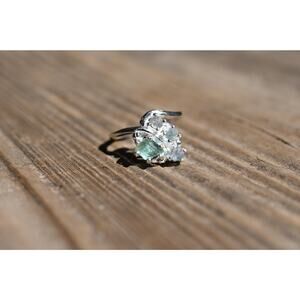 Engagement ring Emerald and Montana Sapphire Unique Raw Gemstones Size 3.5